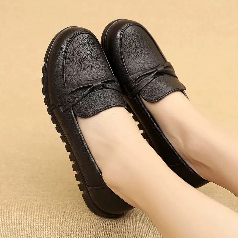 健百年/品牌妈妈鞋中老年单鞋防滑老人鞋真皮工作鞋平底皮鞋女