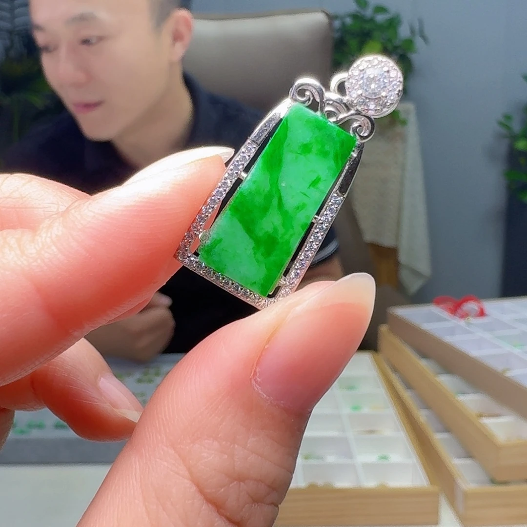 吊坠(不含链)银S925镶嵌翡翠天然