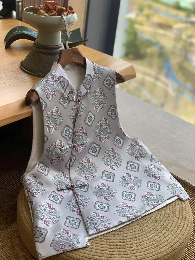 聆夏质造【狮狮如意】  国风复古斜襟新中式双面两穿马甲女时尚