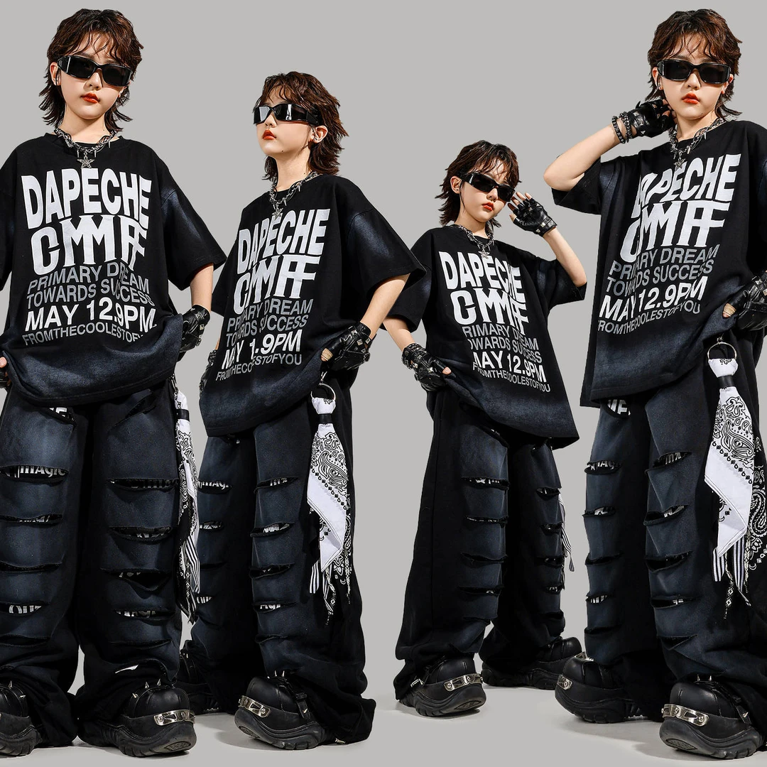 儿童街舞潮服男童嘻哈炸街舞蹈服套装hiphop酷帅女童架子鼓演出服