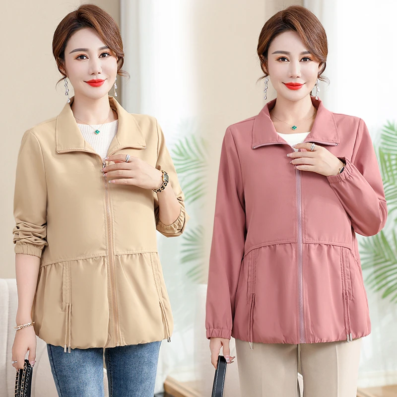 妈妈春秋外套新款中老年女秋装洋气大码休闲上衣爆款时尚纯色褂子