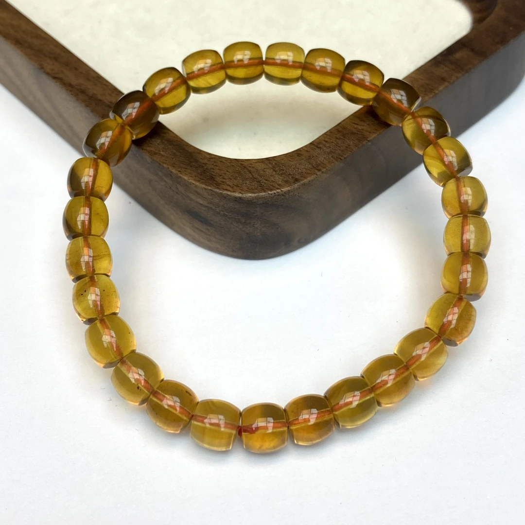 【亿轩珠宝】ZX缅珀茶珀直切桶珠单圈素串7mm+