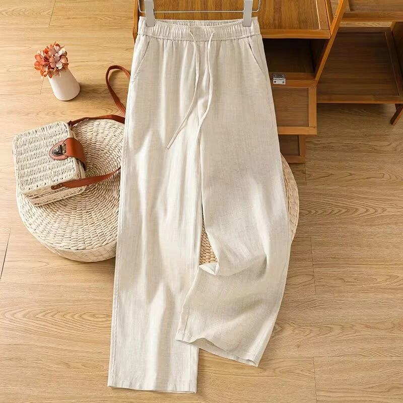 亚麻“会呼吸的裤子”夏季薄款纯色透气高腰直筒裤2025新款长裤