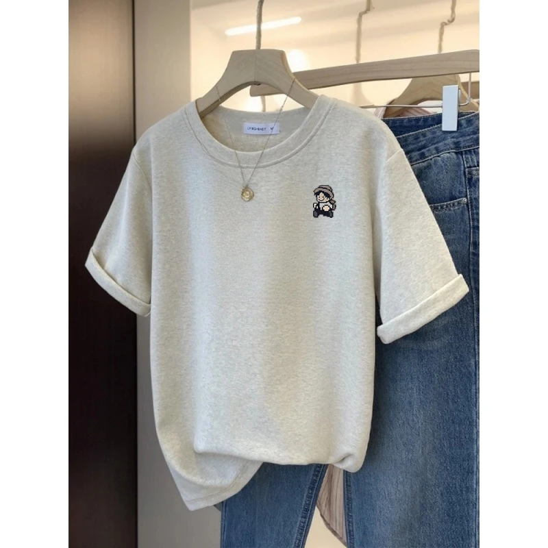 轻奢痞帅~外贸清仓日系复古100%纯棉短袖t恤男女休闲圆领上衣服潮