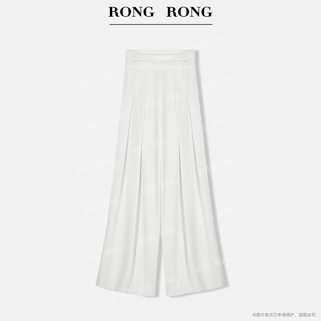 溶溶【自在态度】RONGRONG 高腰剪裁多层次压褶显瘦阔腿直筒裤L288