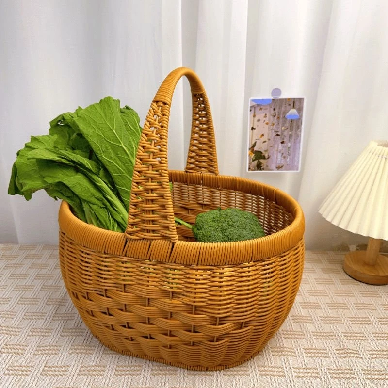 A98购物篮提篮子滕编收纳筐菜篮子纯手工买菜超市户外手提篮家用