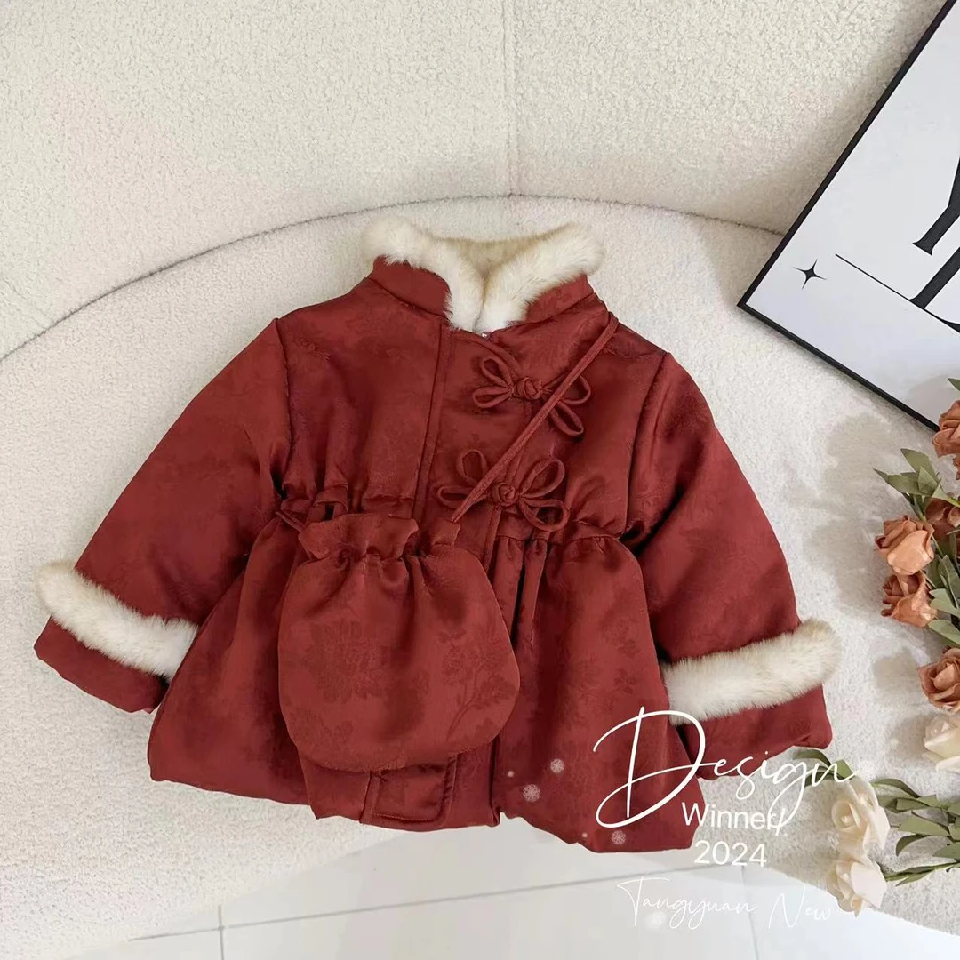 【手工蝴蝶盘扣+加绒加棉】汤圆家童装2024冬季拜年服（有包）YA-800