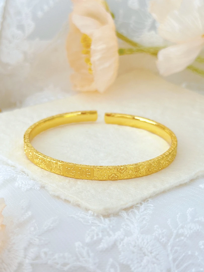 足银手镯 吉言碎冰冰手镯90006女款轻奢时尚百搭简约磨砂气质女士