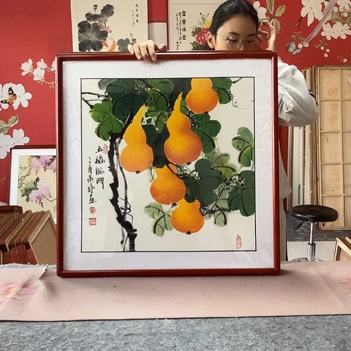 哈***国画手写手绘带框包邮国画作品62✖️62