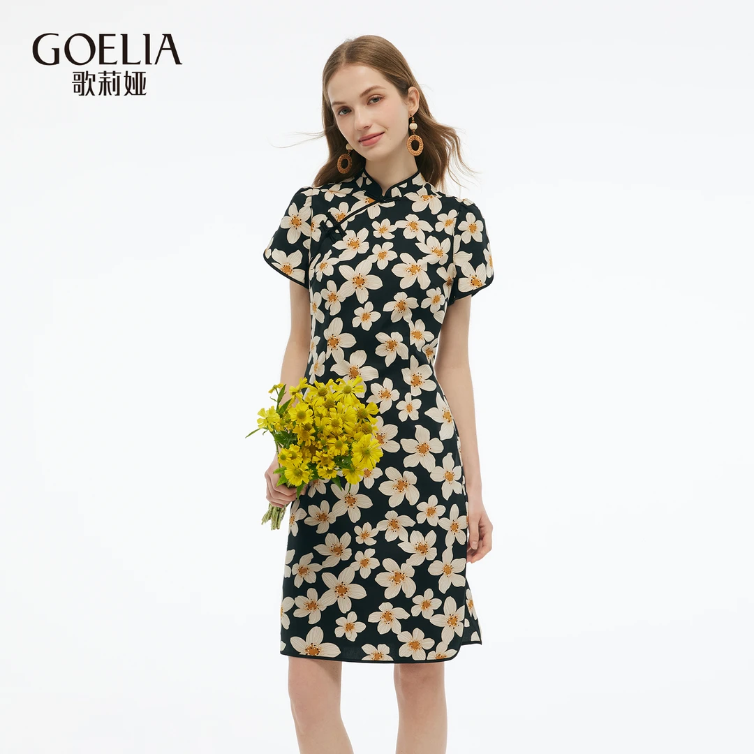 歌莉娅 夏季新品  棉印花旗袍  1E5R4K2J0