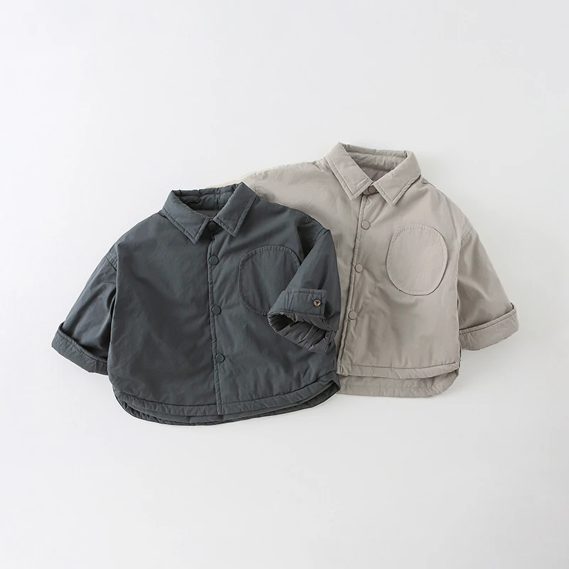 （哈密瓜）儿童衬衫秋冬2024男童洋气纯色拼接翻领外套S014