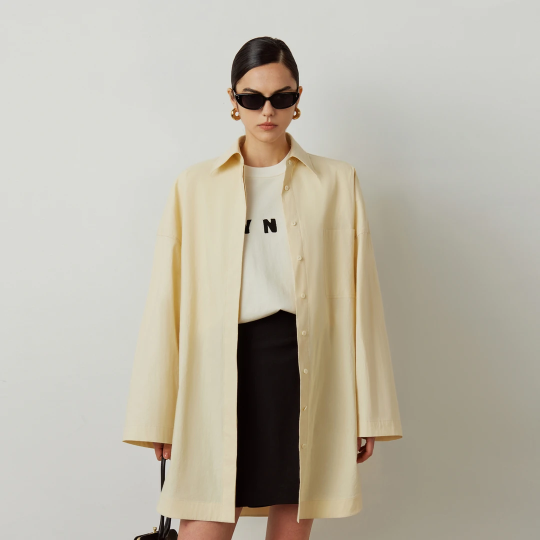 LYNEE 单贴袋长袖宽松衬衣落肩衬衫女 LGD2ESW207