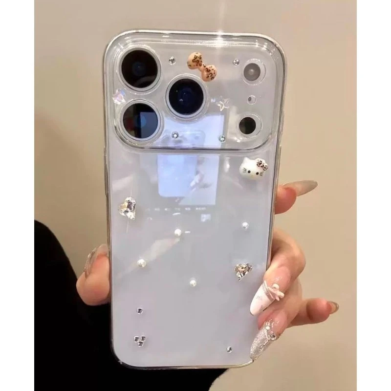 极简ins透底点钻猫咪diy贴纸适用iphone17promax苹果15手机保护壳