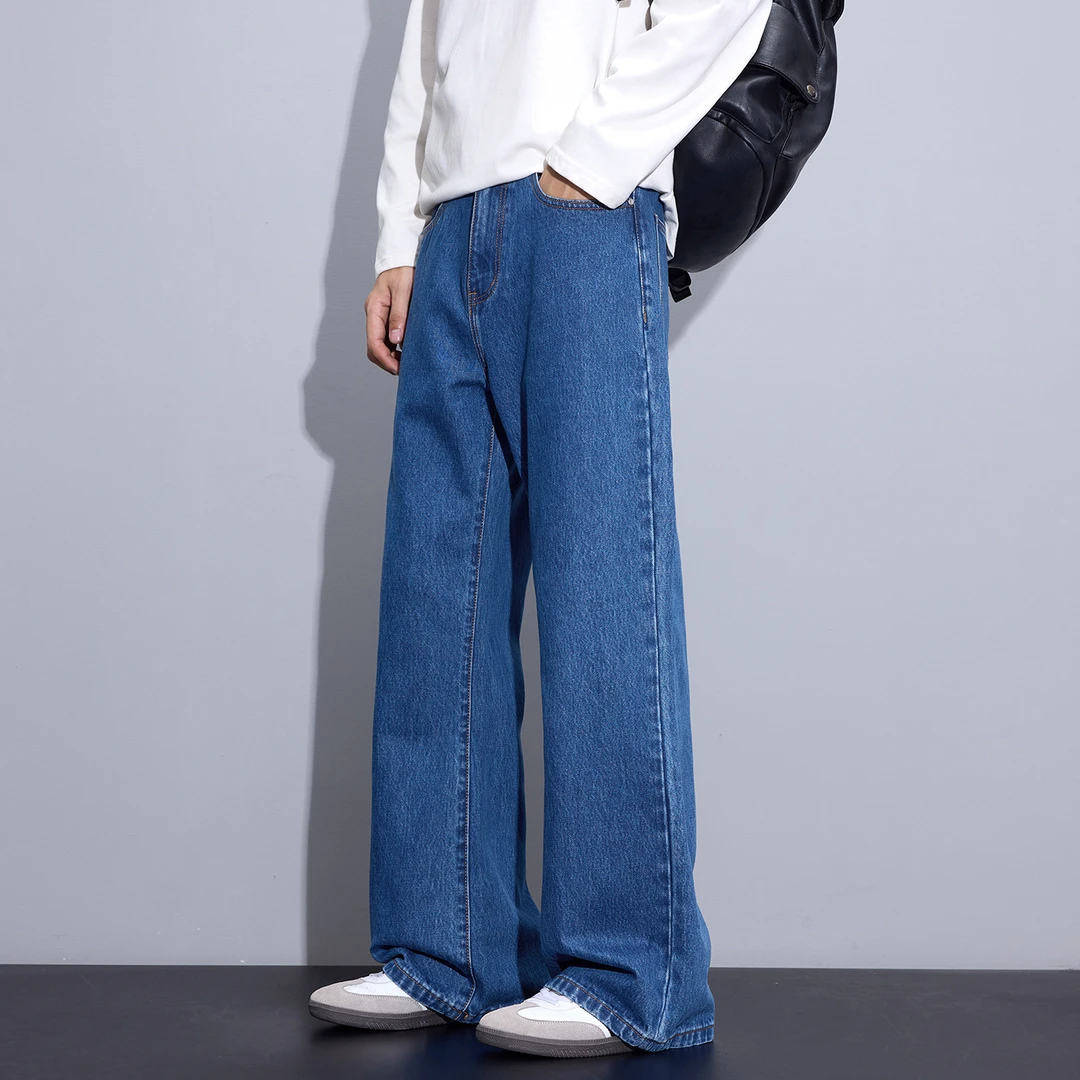 Kuvine2025秋季美式复古高街水洗潮流百搭耐磨宽松微喇牛仔裤男士