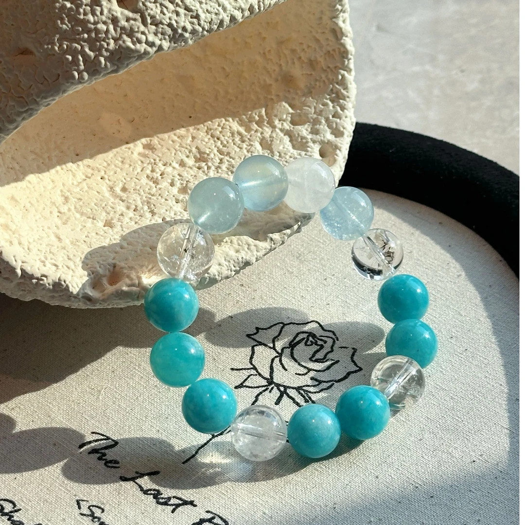 【心平气和】天河石海蓝宝手链手串蓝色轻奢简约单圈小众