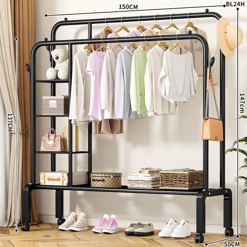 【西藏包邮】简易晾衣架双杆落地家用挂衣架室内阳台凉晒衣服杆架子