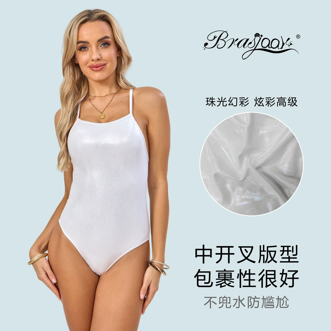 百梵莎丨白月光原创竞技泳衣连体交叉中开叉泳衣女显瘦修身炫彩