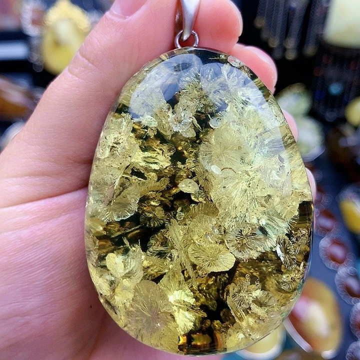 琥珀裸石银S925镶嵌坠