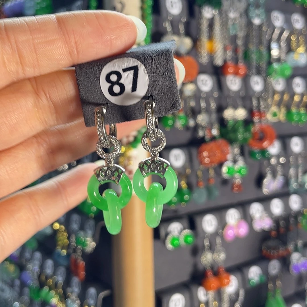 翡翠银S925镶嵌耳饰87