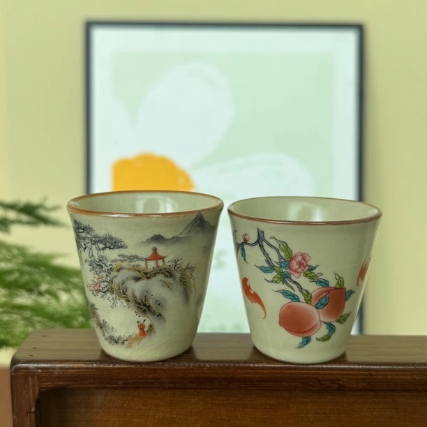 桃子加长亭古道闻香杯开片40毫升