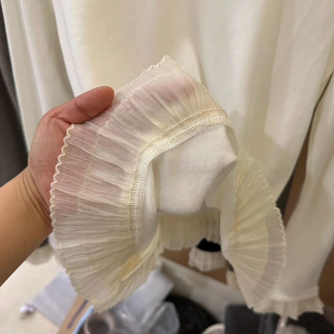 韩系荷叶边蕾丝拼接叠穿长袖T恤女2025冬季新款修身显瘦打底上衣I