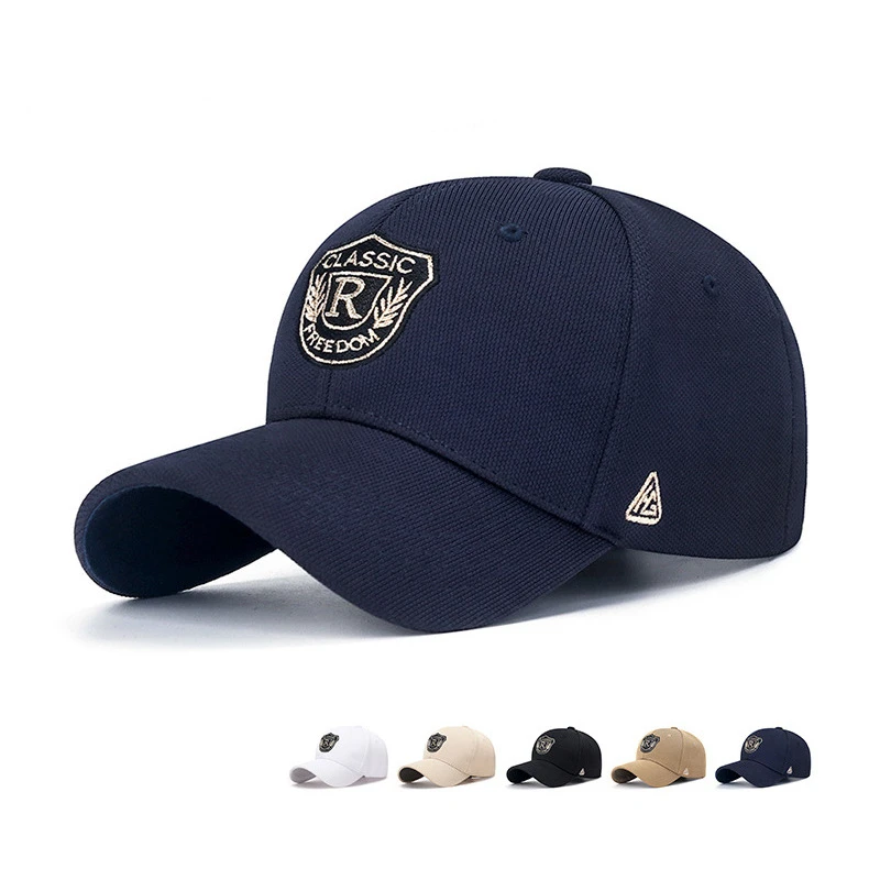 菠萝布R字母棒球帽春夏天男女帽子金线刺绣防晒遮阳弯檐鸭舌帽