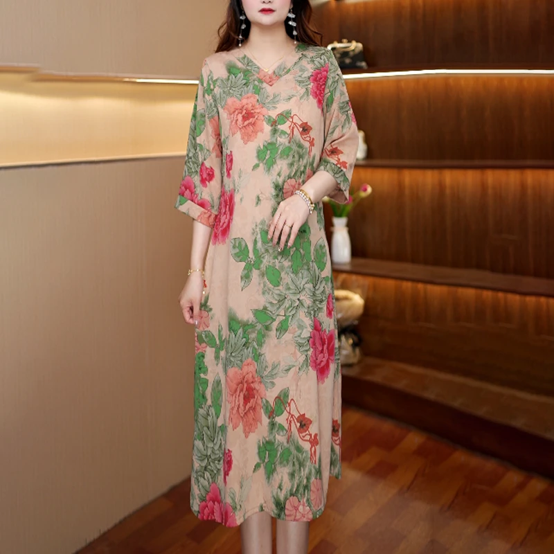 [绿牡丹1]新款显瘦百搭连衣裙女中长款94