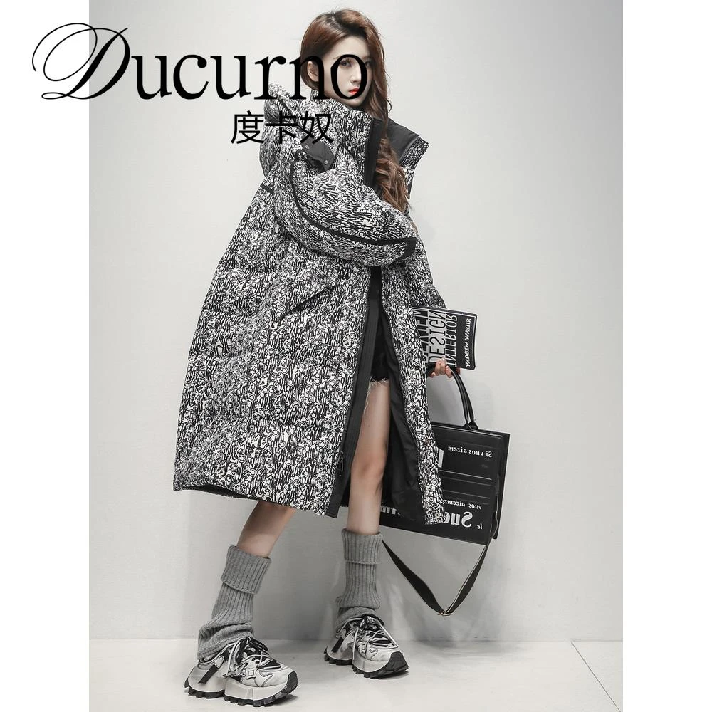 羽绒服女长款2025新款高级感气质印花加厚极寒保暖过膝外套冬