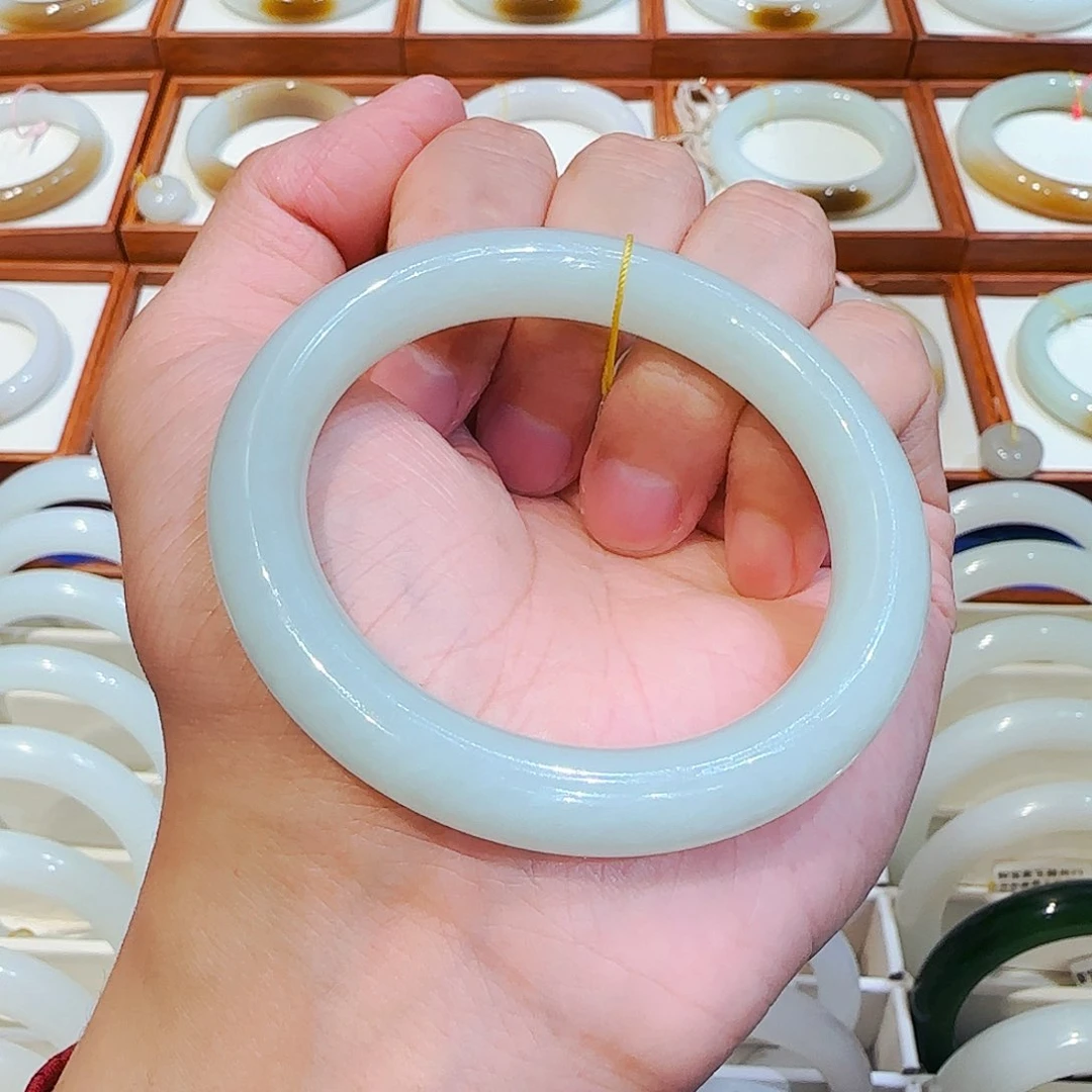 和田玉手镯未镶嵌且末奶蓝福镯54 55 56