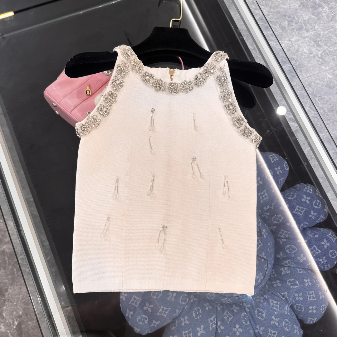 <猪猪出品>白色镶钻吊坠无袖夏季辣妹女装吊带背心644