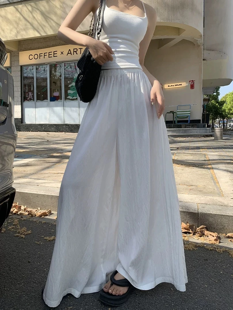 肌理感女高腰高级感褶皱裤子慵懒风醋酸阔腿半身裤裙长款高腰A字