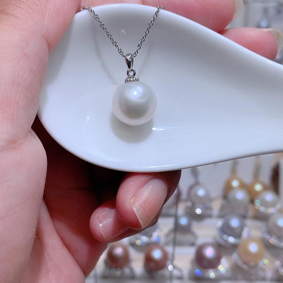 淡水珍珠银S925镶嵌吊坠(赠链)CC12m m