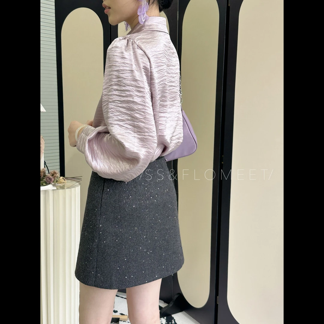 【新店福利】A字小香风简约短裙撒银立体高腰包臀重工秋冬显瘦