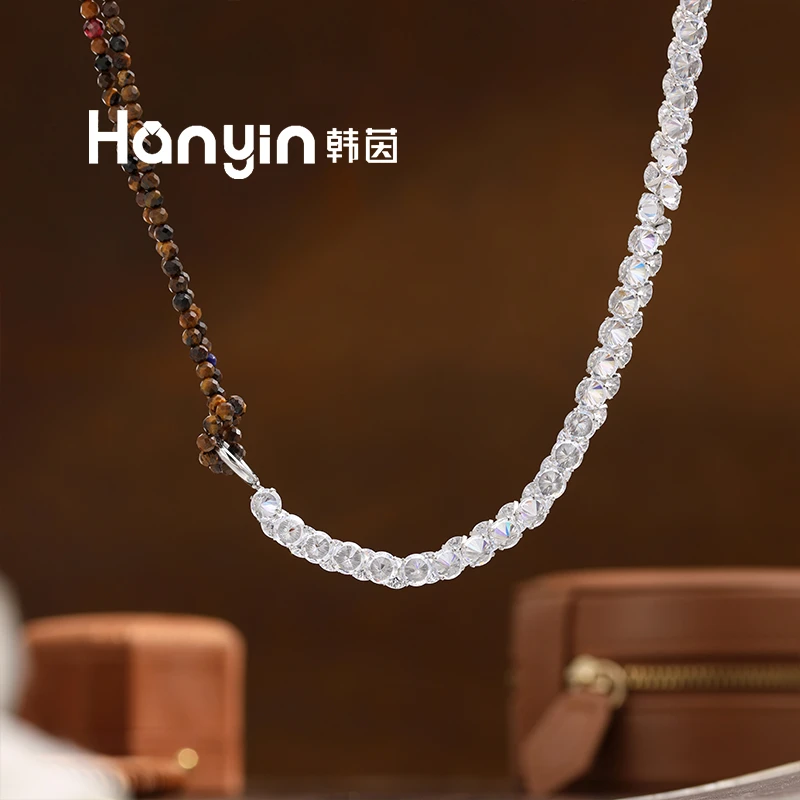 木变石虎眼石尖晶系列青金石镂空爪镶锆不对称设计感项链