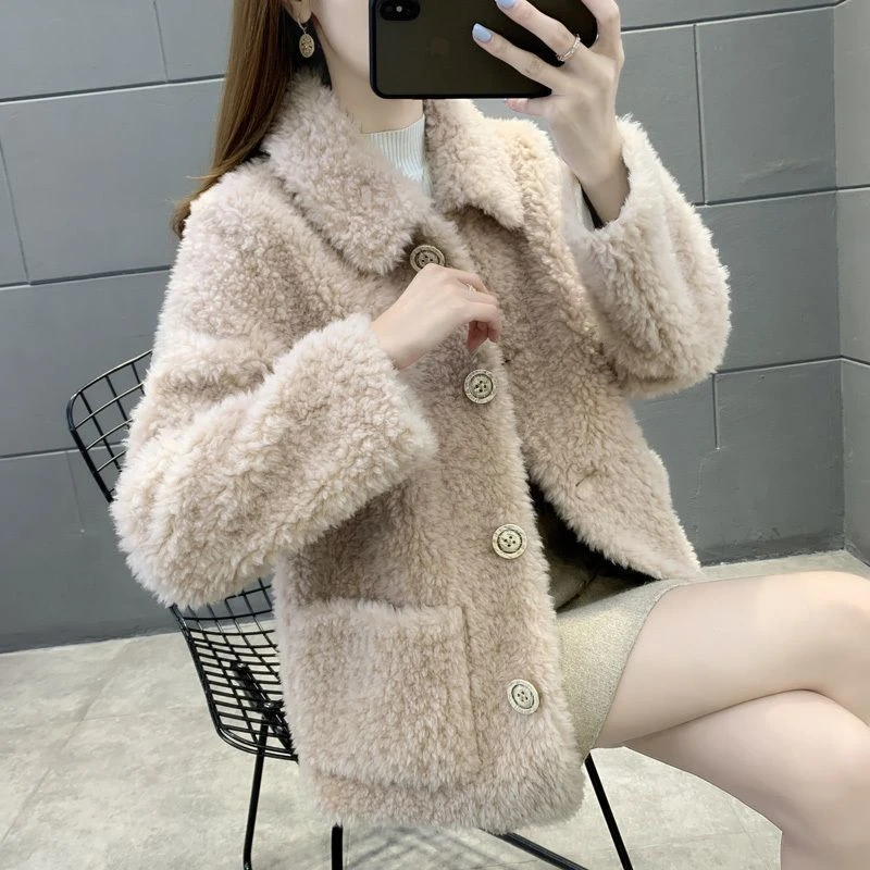 2024新款短款颗粒羊羔毛冬季外套女皮毛一体保暖皮草大衣显瘦爆款