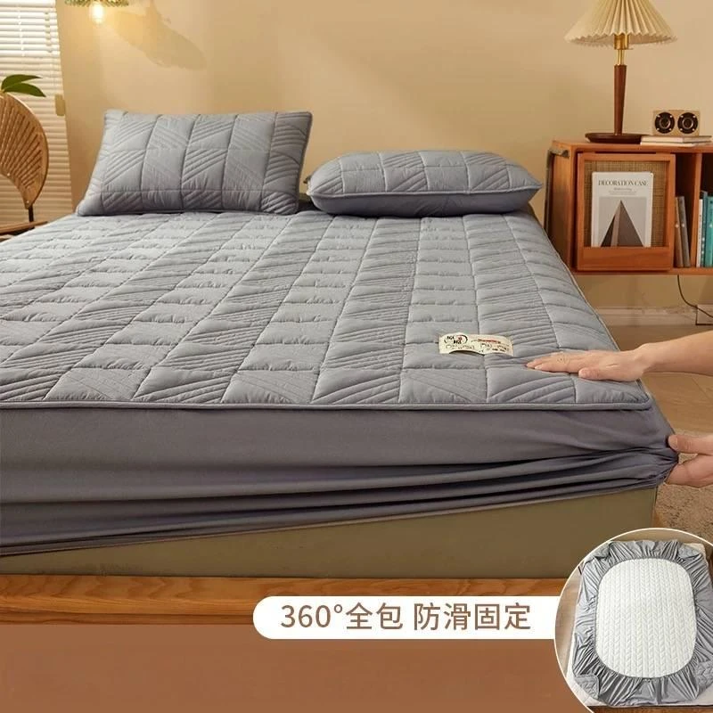 （纯色加厚夹棉床笠）家用柔软细腻亲肤透气简约温馨加厚防滑床套G