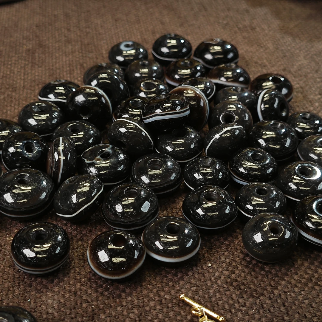 手工黑白一线药师玛瑙单珠(多样性发货一颗)