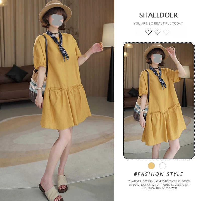 法式温柔风时尚减龄短袖连衣裙女夏季宽松休闲显瘦中长款衬衫裙