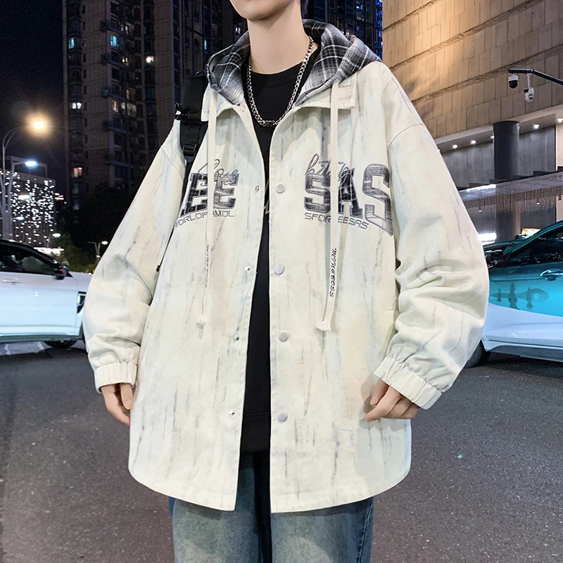 青少年ins时尚上衣新款2025外套潮流休闲宽松痞帅气连帽夹克男装