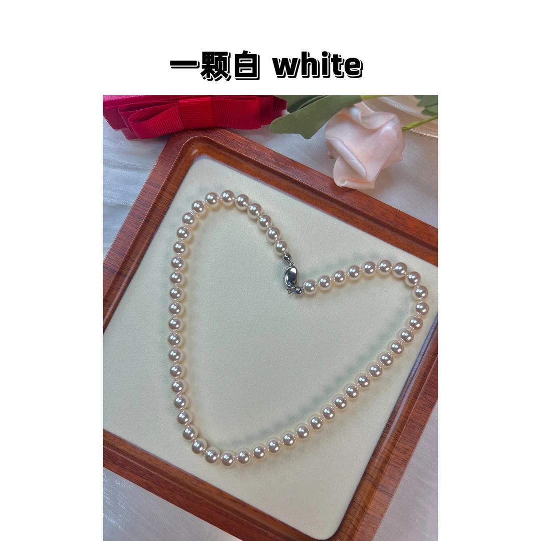 非金属仿水晶项链 一颗白珍珠项链  仿水晶珍珠正圆暖白色925银