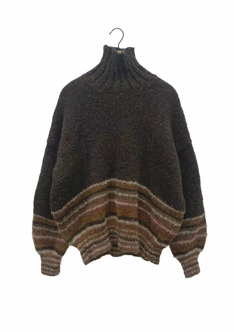 山山家-左岸迷香【毛衣】Z24FW7013手织宽松套头半高领秋冬时尚复古