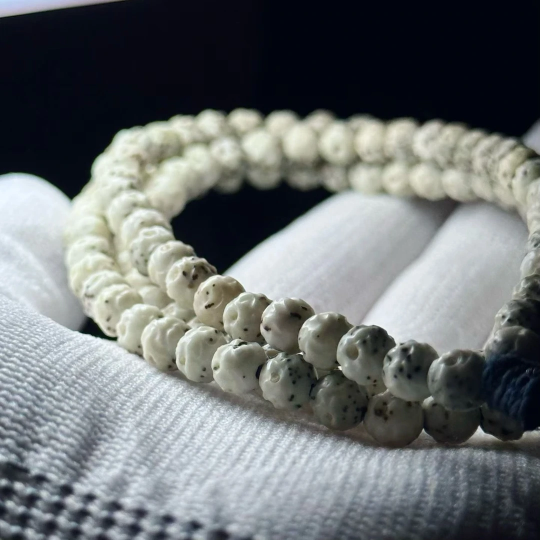 星月菩提龙蛋 6mm 雕刻荔枝纹石玉料大留白