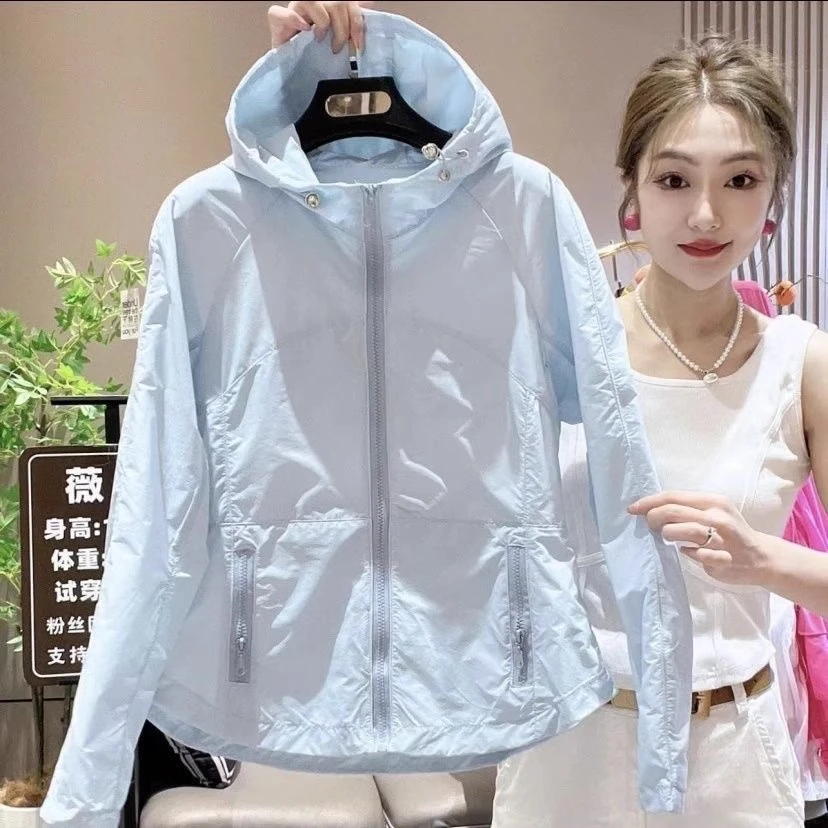 2-300斤欧货防晒衣女2025夏季遮阳透气拉链宽松连帽薄款洋气外套