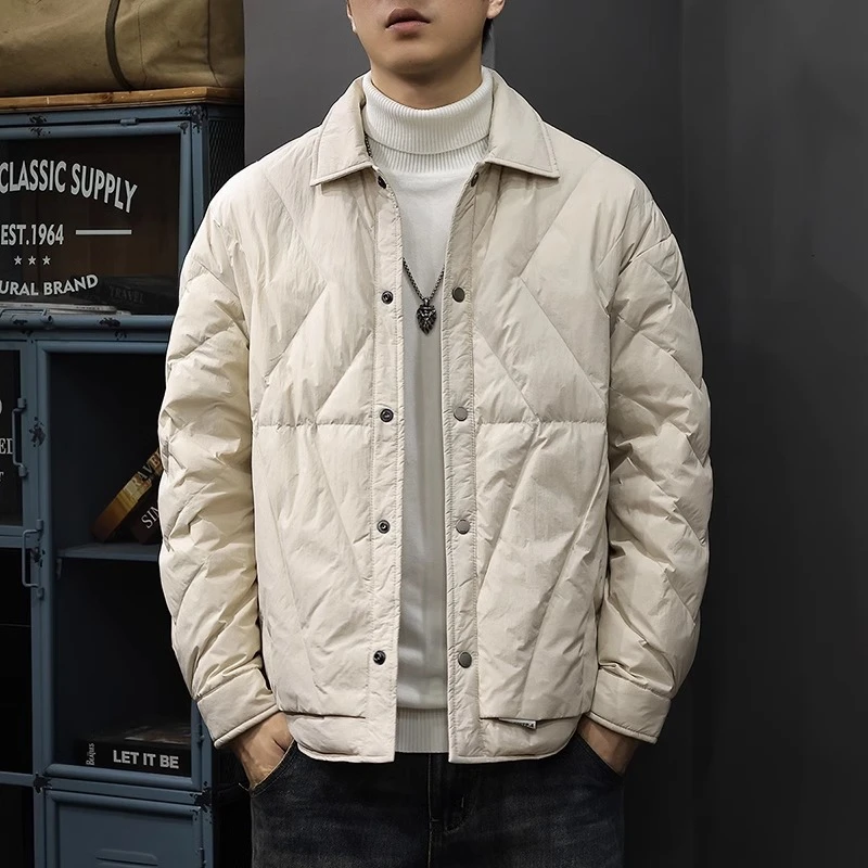 GTRT冬季设计感轻薄翻领羽绒服男白鸭绒保暖外套宽松短款面包服潮