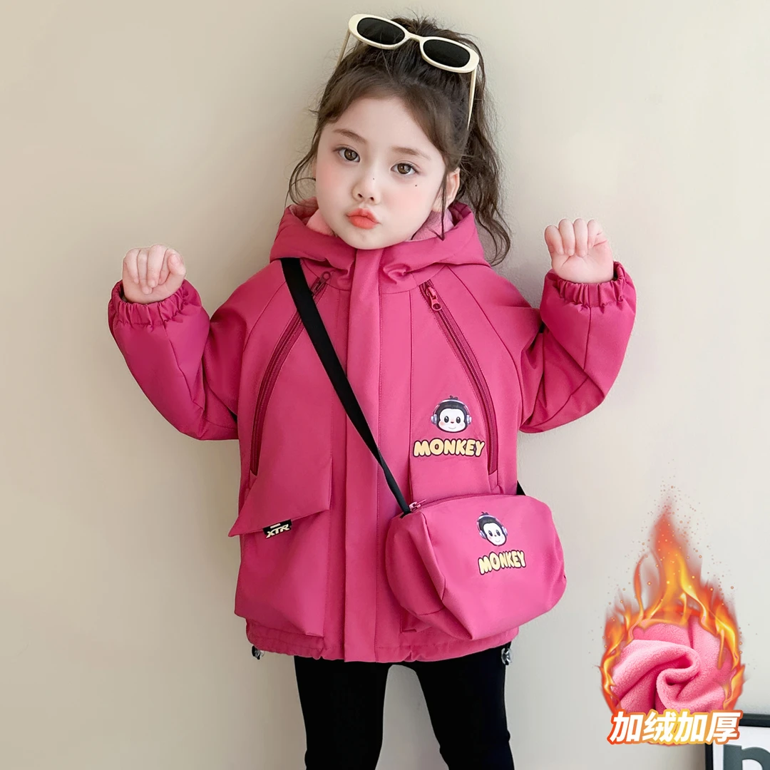 女童加绒卡通外套洋气儿童秋冬季加厚冲锋衣女宝宝冬装休闲保暖潮