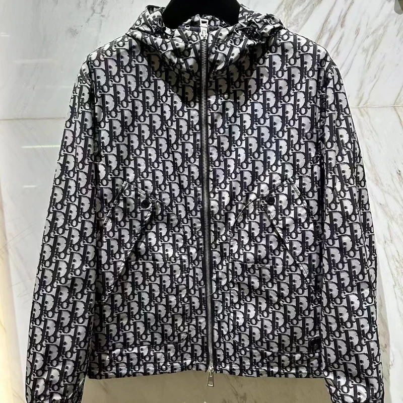 C.DiocC.Dioc男士老花LOGO满印连帽夹克外套经典时尚百搭秋冬新款