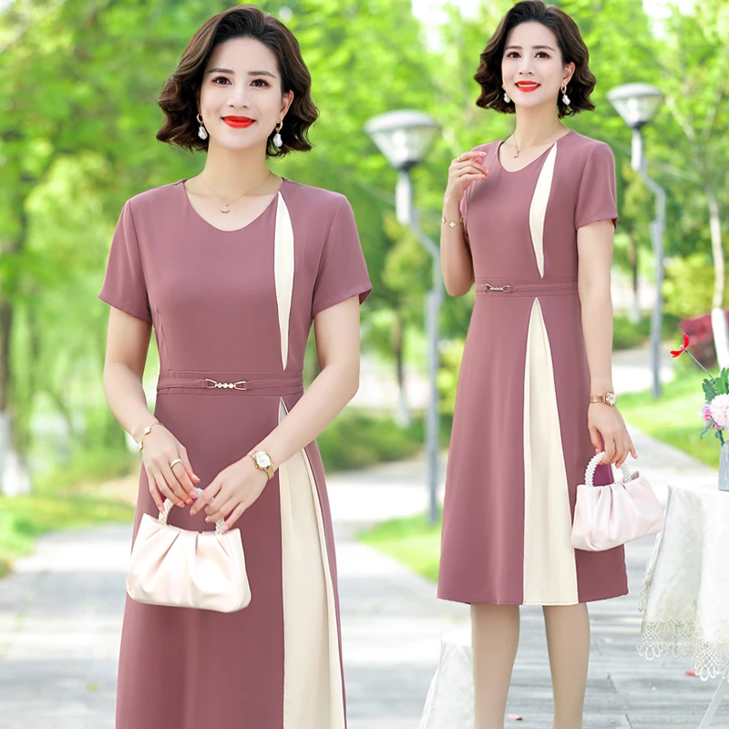 2023新款妈妈夏装中长连衣裙洋气40岁岁50岁中年老女短袖雪纺旗袍