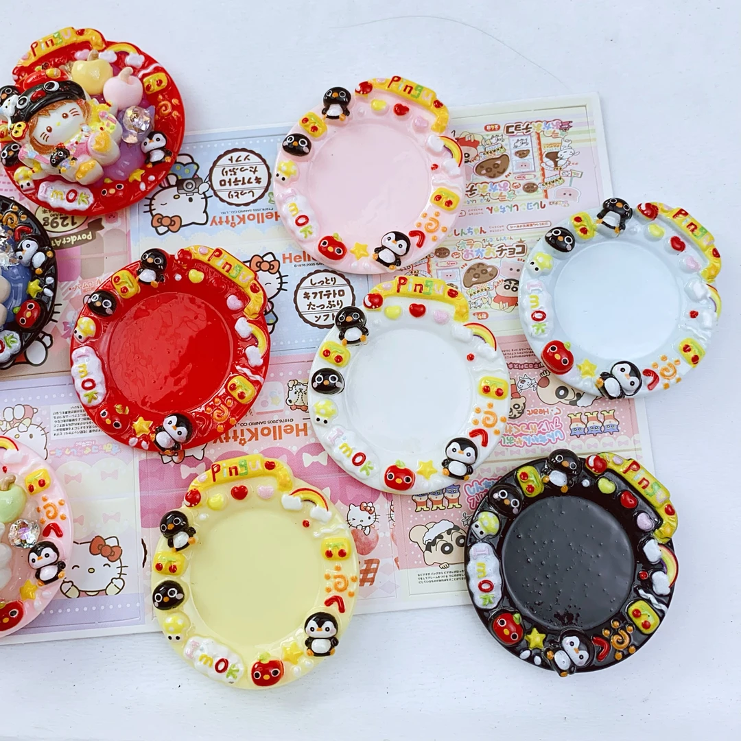 【定制】多巴胺pigu企鹅盘子 diy奶油手机壳树脂配件手工发夹材料