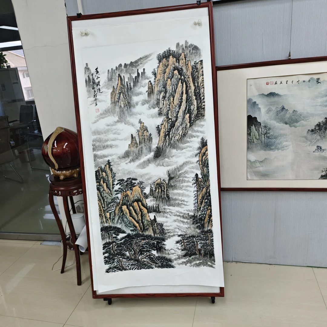 国画青绿淡雅山水作品宣纸托底