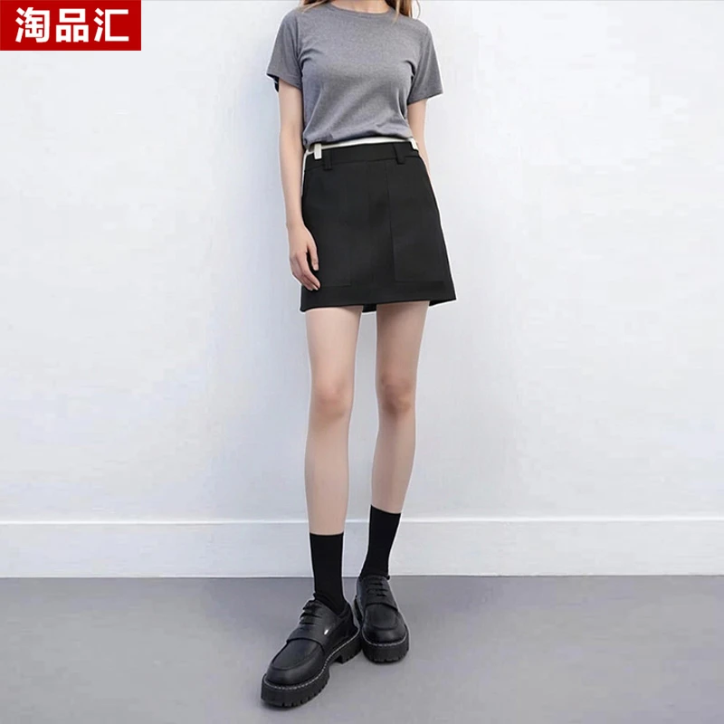 【专柜C捡漏F-2】SLDEB百搭A型短裙高腰半身裙8046-黑色大一码半
